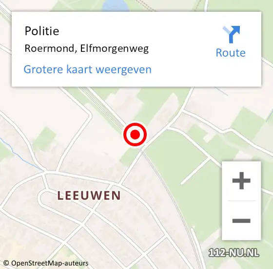 Locatie op kaart van de 112 melding: Politie Roermond, Elfmorgenweg op 15 maart 2022 13:21