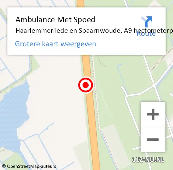 Locatie op kaart van de 112 melding: Ambulance Met Spoed Naar Haarlemmerliede en Spaarnwoude, A9 hectometerpaal: 44 op 15 maart 2022 13:25