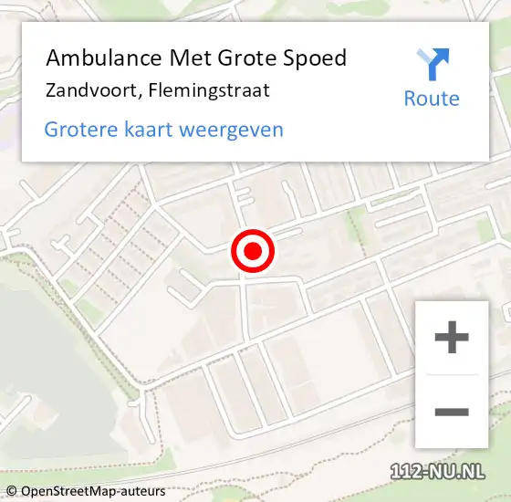 Locatie op kaart van de 112 melding: Ambulance Met Grote Spoed Naar Zandvoort, Flemingstraat op 15 maart 2022 13:29