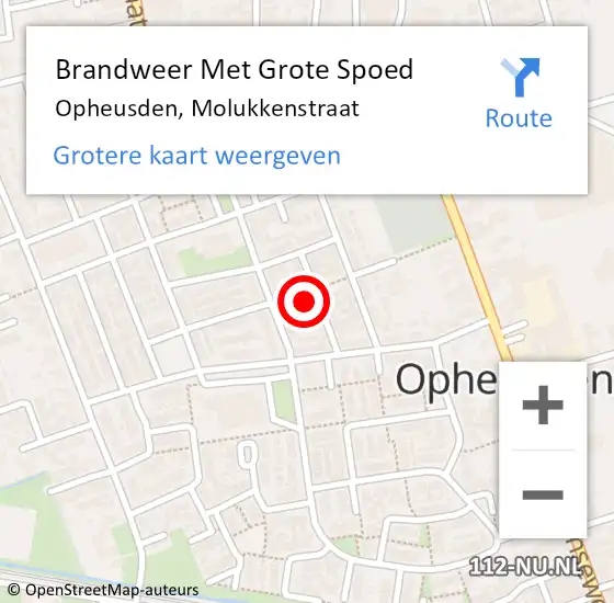 Locatie op kaart van de 112 melding: Brandweer Met Grote Spoed Naar Opheusden, Molukkenstraat op 15 maart 2022 13:38