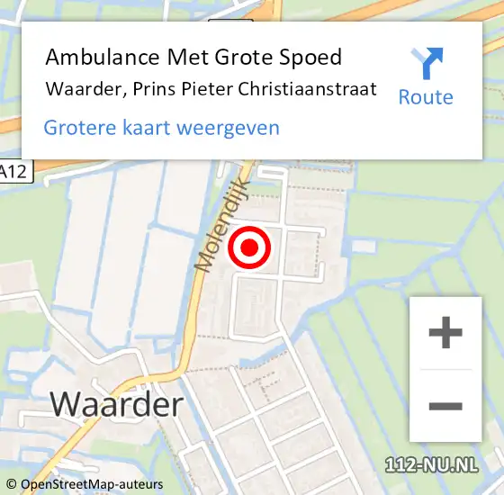 Locatie op kaart van de 112 melding: Ambulance Met Grote Spoed Naar Waarder, Prins Pieter Christiaanstraat op 15 maart 2022 13:40