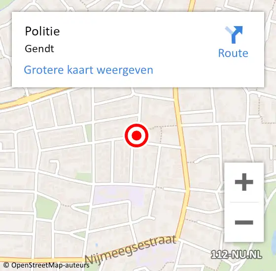 Locatie op kaart van de 112 melding: Politie Gendt op 15 maart 2022 14:01