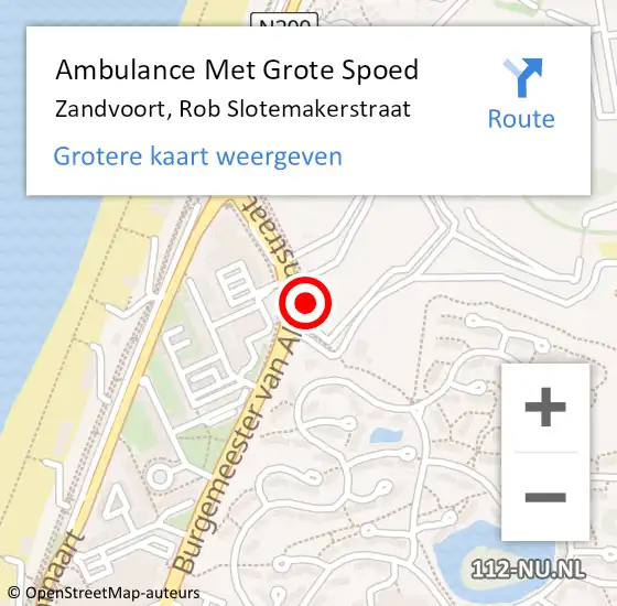 Locatie op kaart van de 112 melding: Ambulance Met Grote Spoed Naar Zandvoort, Rob Slotemakerstraat op 15 maart 2022 14:09