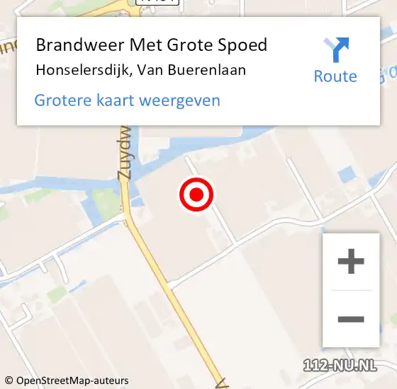 Locatie op kaart van de 112 melding: Brandweer Met Grote Spoed Naar Honselersdijk, Van Buerenlaan op 15 maart 2022 14:52