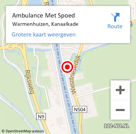 Locatie op kaart van de 112 melding: Ambulance Met Spoed Naar Warmenhuizen, Kanaalkade op 15 maart 2022 15:32