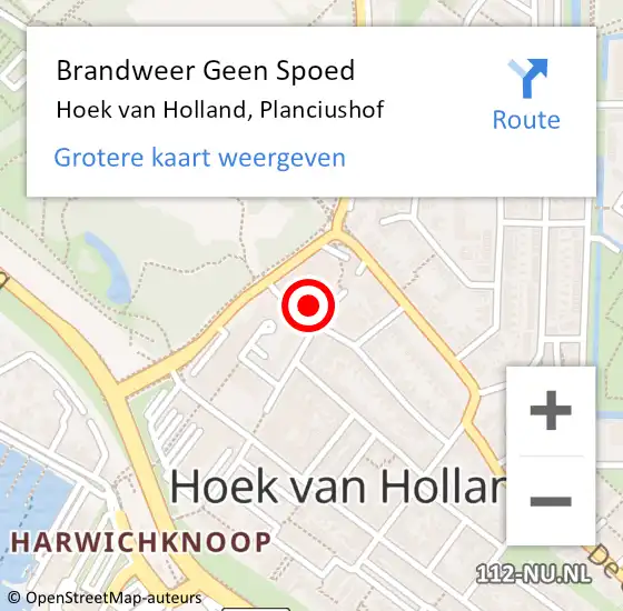 Locatie op kaart van de 112 melding: Brandweer Geen Spoed Naar Hoek van Holland, Planciushof op 15 maart 2022 15:33