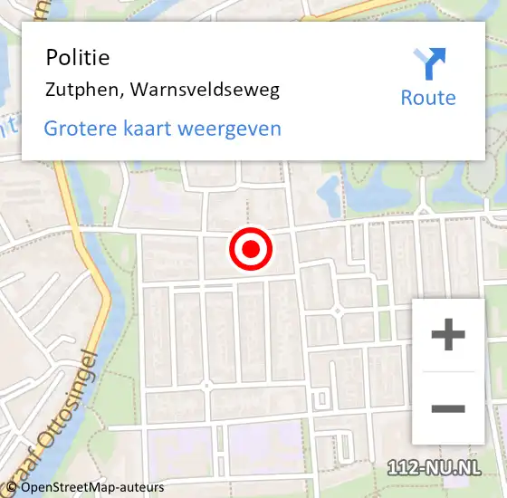 Locatie op kaart van de 112 melding: Politie Zutphen, Warnsveldseweg op 15 maart 2022 15:46