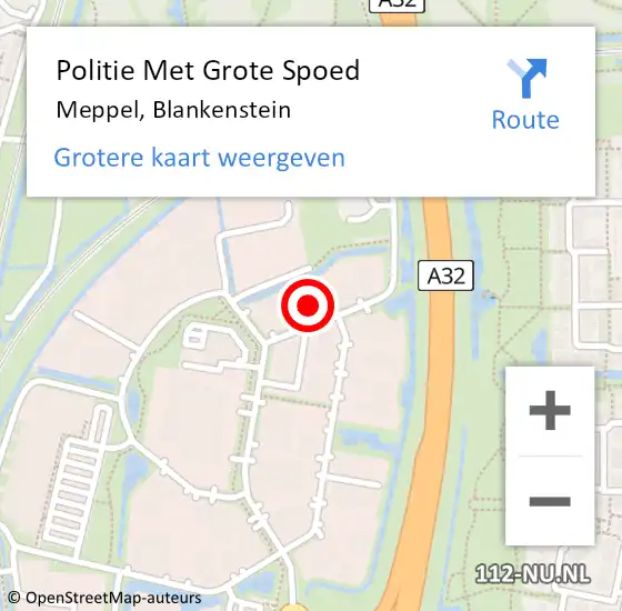 Locatie op kaart van de 112 melding: Politie Met Grote Spoed Naar Meppel, Blankenstein op 15 maart 2022 15:53