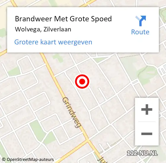 Locatie op kaart van de 112 melding: Brandweer Met Grote Spoed Naar Wolvega, Zilverlaan op 15 maart 2022 16:04