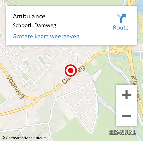 Locatie op kaart van de 112 melding: Ambulance Schoorl, Damweg op 15 maart 2022 16:09