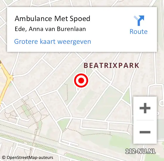 Locatie op kaart van de 112 melding: Ambulance Met Spoed Naar Ede, Anna van Burenlaan op 15 maart 2022 16:21