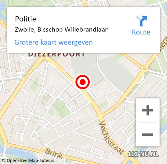 Locatie op kaart van de 112 melding: Politie Zwolle, Bisschop Willebrandlaan op 15 maart 2022 17:00