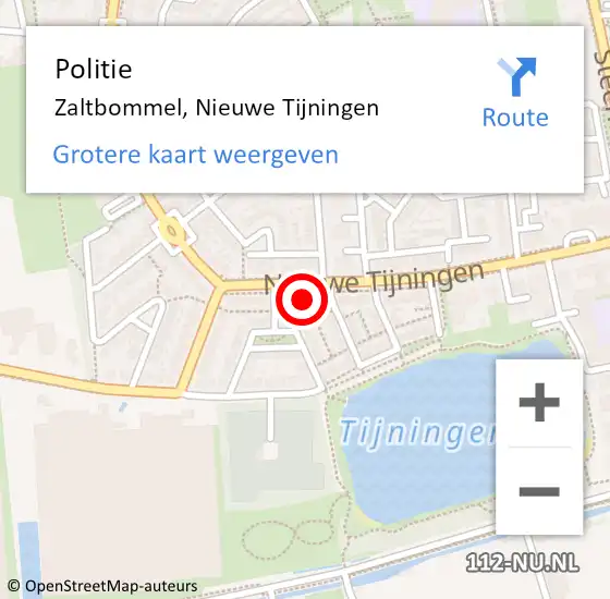 Locatie op kaart van de 112 melding: Politie Zaltbommel, Nieuwe Tijningen op 15 maart 2022 17:01