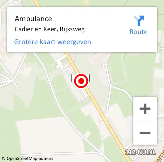 Locatie op kaart van de 112 melding: Ambulance Cadier en Keer, Rijksweg op 11 juli 2014 08:29