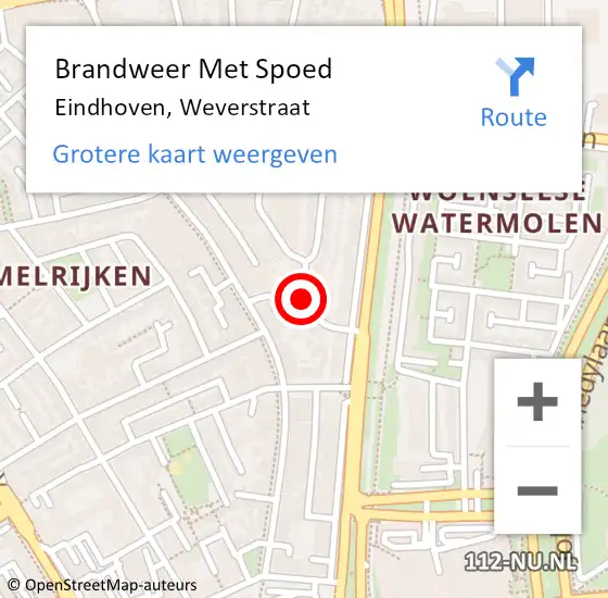 Locatie op kaart van de 112 melding: Brandweer Met Spoed Naar Eindhoven, Weverstraat op 15 maart 2022 17:15