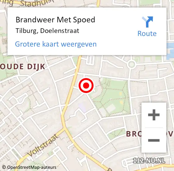 Locatie op kaart van de 112 melding: Brandweer Met Spoed Naar Tilburg, Doelenstraat op 15 maart 2022 17:46