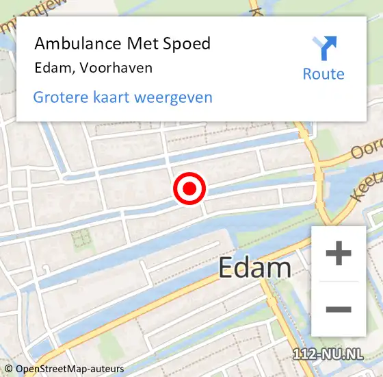 Locatie op kaart van de 112 melding: Ambulance Met Spoed Naar Edam, Voorhaven op 15 maart 2022 17:47