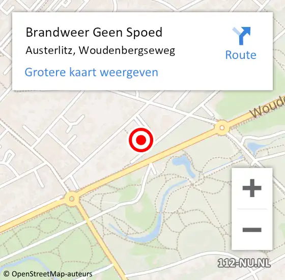 Locatie op kaart van de 112 melding: Brandweer Geen Spoed Naar Austerlitz, Woudenbergseweg op 15 maart 2022 17:49