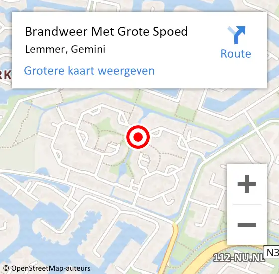 Locatie op kaart van de 112 melding: Brandweer Met Grote Spoed Naar Lemmer, Gemini op 15 maart 2022 18:04