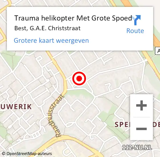 Locatie op kaart van de 112 melding: Trauma helikopter Met Grote Spoed Naar Best, G.A.E. Christstraat op 15 maart 2022 18:05