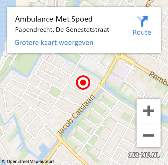 Locatie op kaart van de 112 melding: Ambulance Met Spoed Naar Papendrecht, De Génestetstraat op 15 maart 2022 18:20