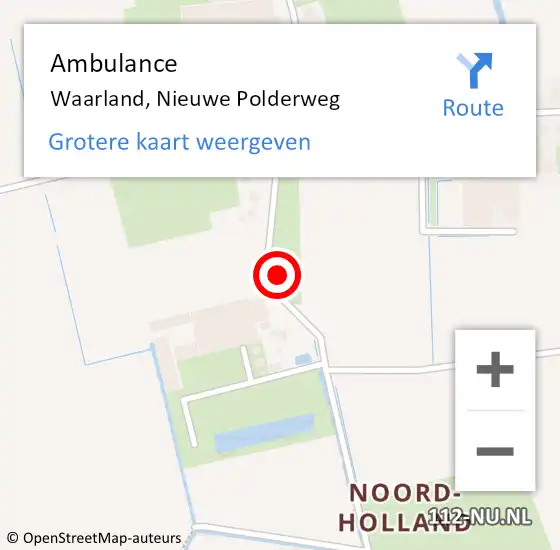 Locatie op kaart van de 112 melding: Ambulance Waarland, Nieuwe Polderweg op 15 maart 2022 18:29