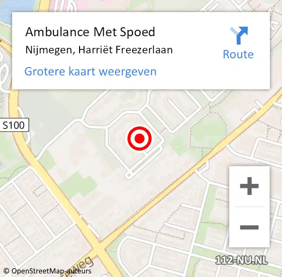 Locatie op kaart van de 112 melding: Ambulance Met Spoed Naar Nijmegen, Harriët Freezerlaan op 15 maart 2022 18:32