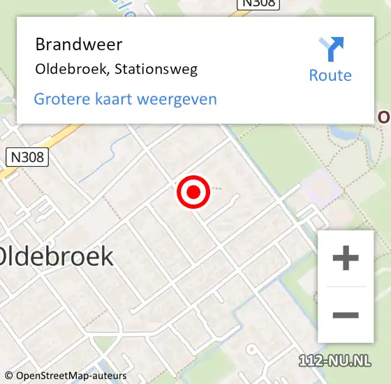 Locatie op kaart van de 112 melding: Brandweer Oldebroek, Stationsweg op 15 maart 2022 19:48