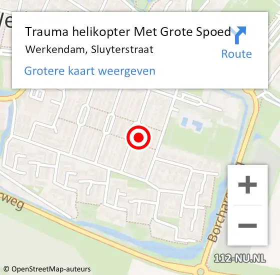 Locatie op kaart van de 112 melding: Trauma helikopter Met Grote Spoed Naar Werkendam, Sluyterstraat op 15 maart 2022 19:59