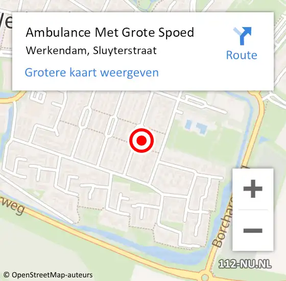 Locatie op kaart van de 112 melding: Ambulance Met Grote Spoed Naar Werkendam, Sluyterstraat op 15 maart 2022 20:02