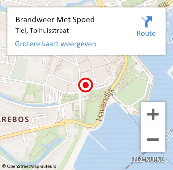 Locatie op kaart van de 112 melding: Brandweer Met Spoed Naar Tiel, Tolhuisstraat op 15 maart 2022 20:12