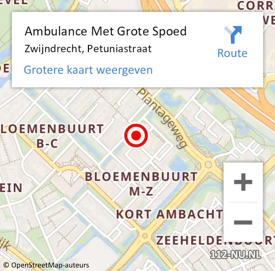 Locatie op kaart van de 112 melding: Ambulance Met Grote Spoed Naar Zwijndrecht, Petuniastraat op 15 maart 2022 20:22