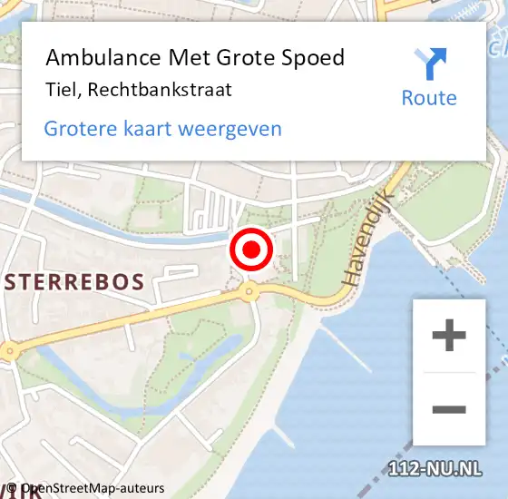 Locatie op kaart van de 112 melding: Ambulance Met Grote Spoed Naar Tiel, Rechtbankstraat op 15 maart 2022 20:35