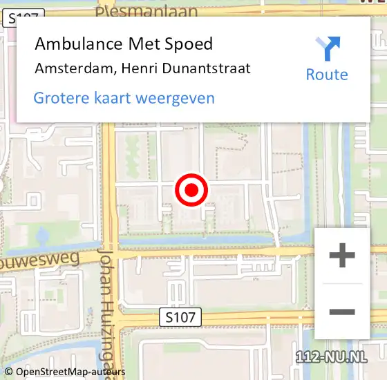 Locatie op kaart van de 112 melding: Ambulance Met Spoed Naar Amsterdam, Henri Dunantstraat op 15 maart 2022 20:39