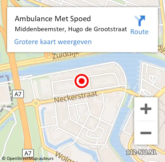 Locatie op kaart van de 112 melding: Ambulance Met Spoed Naar Middenbeemster, Hugo de Grootstraat op 15 maart 2022 20:46