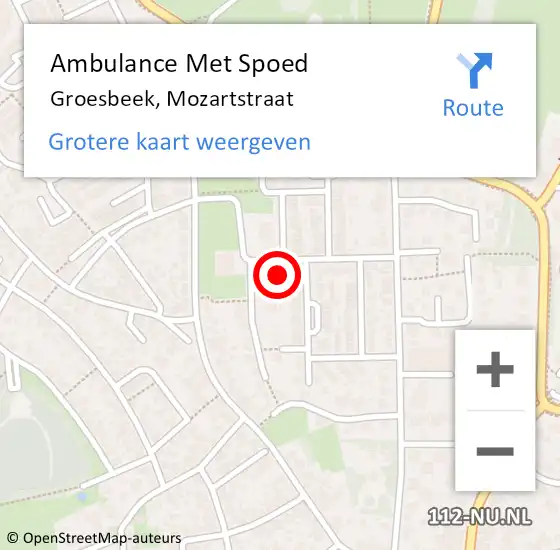 Locatie op kaart van de 112 melding: Ambulance Met Spoed Naar Groesbeek, Mozartstraat op 15 maart 2022 21:05