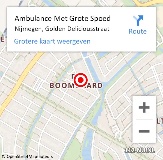 Locatie op kaart van de 112 melding: Ambulance Met Grote Spoed Naar Nijmegen, Golden Deliciousstraat op 15 maart 2022 21:46