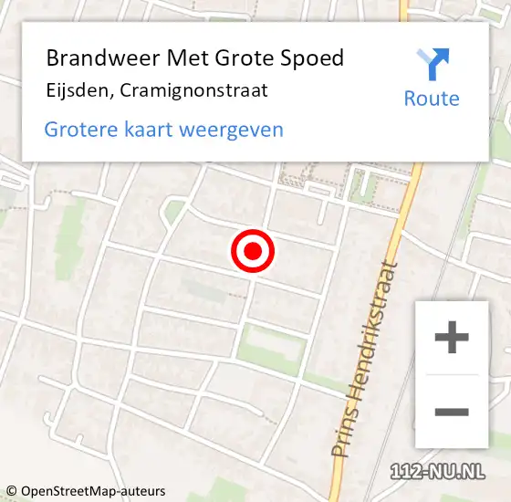 Locatie op kaart van de 112 melding: Brandweer Met Grote Spoed Naar Eijsden, Cramignonstraat op 15 maart 2022 21:56