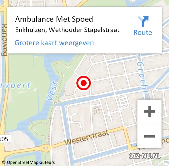 Locatie op kaart van de 112 melding: Ambulance Met Spoed Naar Enkhuizen, Wethouder Stapelstraat op 15 maart 2022 22:00