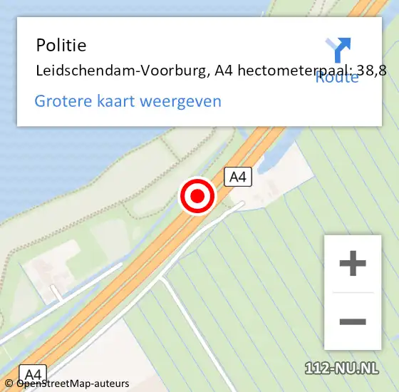 Locatie op kaart van de 112 melding: Politie Leidschendam-Voorburg, A4 hectometerpaal: 38,8 op 15 maart 2022 22:06