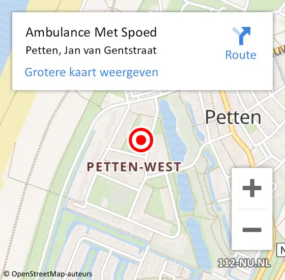 Locatie op kaart van de 112 melding: Ambulance Met Spoed Naar Petten, Jan van Gentstraat op 15 maart 2022 23:04