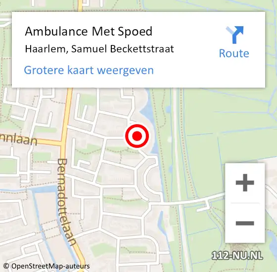 Locatie op kaart van de 112 melding: Ambulance Met Spoed Naar Haarlem, Samuel Beckettstraat op 15 maart 2022 23:40