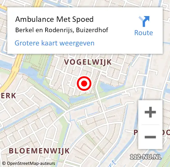 Locatie op kaart van de 112 melding: Ambulance Met Spoed Naar Berkel en Rodenrijs, Buizerdhof op 15 maart 2022 23:47