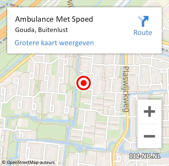 Locatie op kaart van de 112 melding: Ambulance Met Spoed Naar Gouda, Buitenlust op 15 maart 2022 23:58