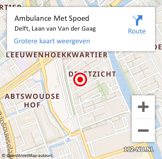 Locatie op kaart van de 112 melding: Ambulance Met Spoed Naar Delft, Laan van Van der Gaag op 16 maart 2022 00:44