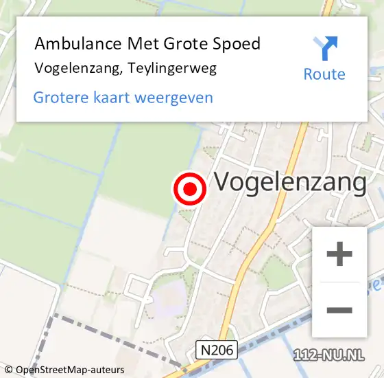 Locatie op kaart van de 112 melding: Ambulance Met Grote Spoed Naar Vogelenzang, Teylingerweg op 16 maart 2022 00:49