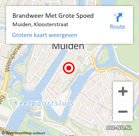 Locatie op kaart van de 112 melding: Brandweer Met Grote Spoed Naar Muiden, Kloosterstraat op 11 juli 2014 09:06