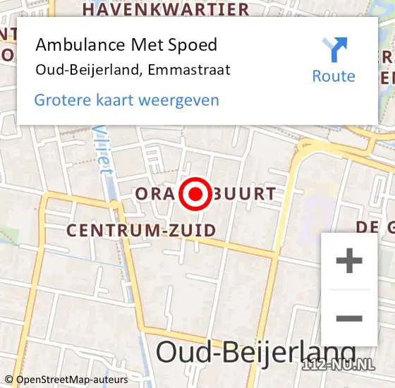 Locatie op kaart van de 112 melding: Ambulance Met Spoed Naar Oud-Beijerland, Emmastraat op 16 maart 2022 02:20
