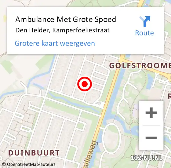Locatie op kaart van de 112 melding: Ambulance Met Grote Spoed Naar Den Helder, Kamperfoeliestraat op 16 maart 2022 02:34