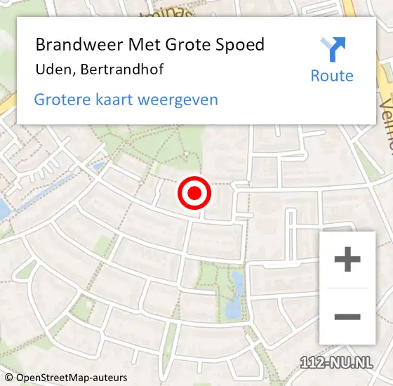 Locatie op kaart van de 112 melding: Brandweer Met Grote Spoed Naar Uden, Bertrandhof op 16 maart 2022 03:13